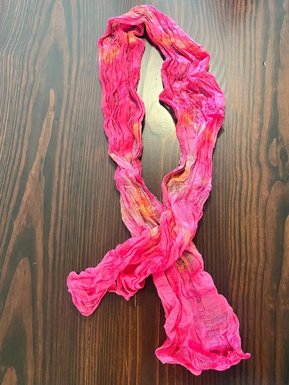 Vintage Womens Pink Crinkled Lightweight Tie-Dye Print Long Scarf Shawl